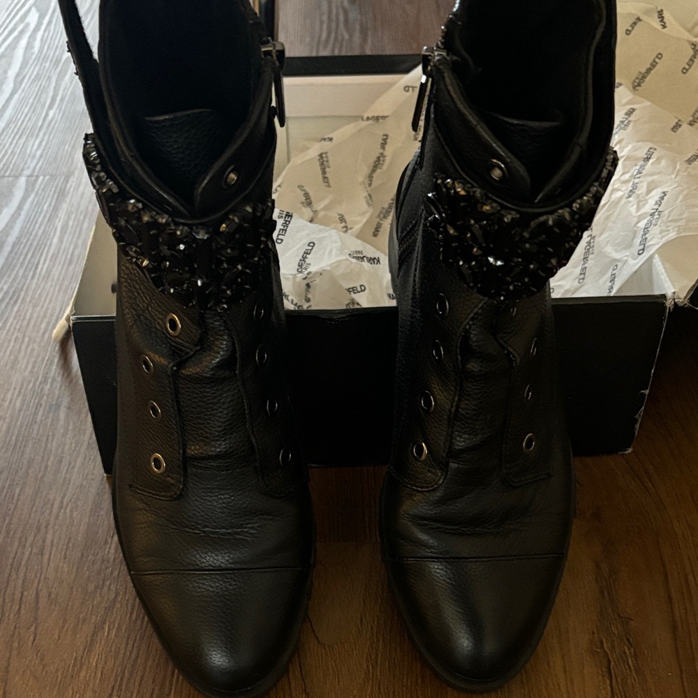 Karl Lagerfeld Black Studded Combat Boots